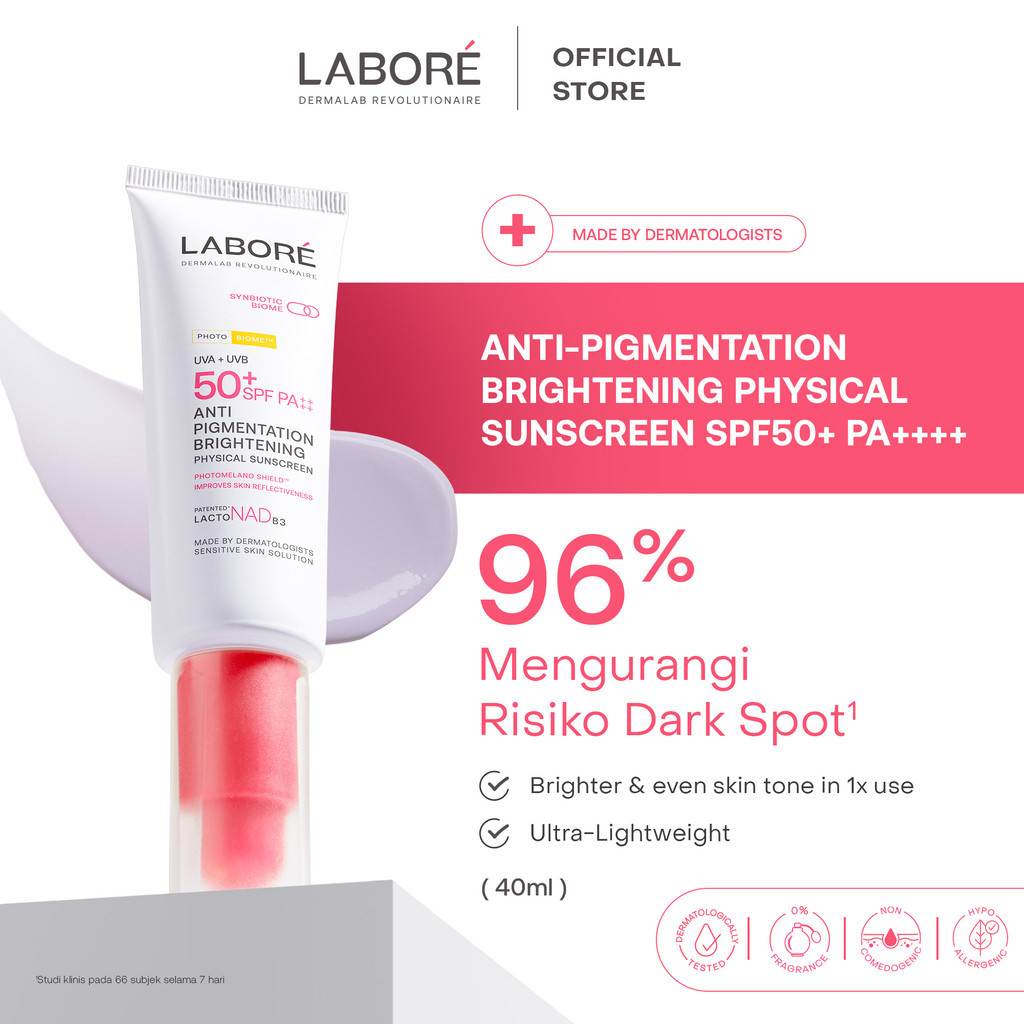 labore anti pigmentation brightening physical sunscreen with spf 50+ pa++++ 40ml/tabir surya labore anti pigmentation brightening physical sunscreen with spf 50+ pa++++ 40ml/tabir surya