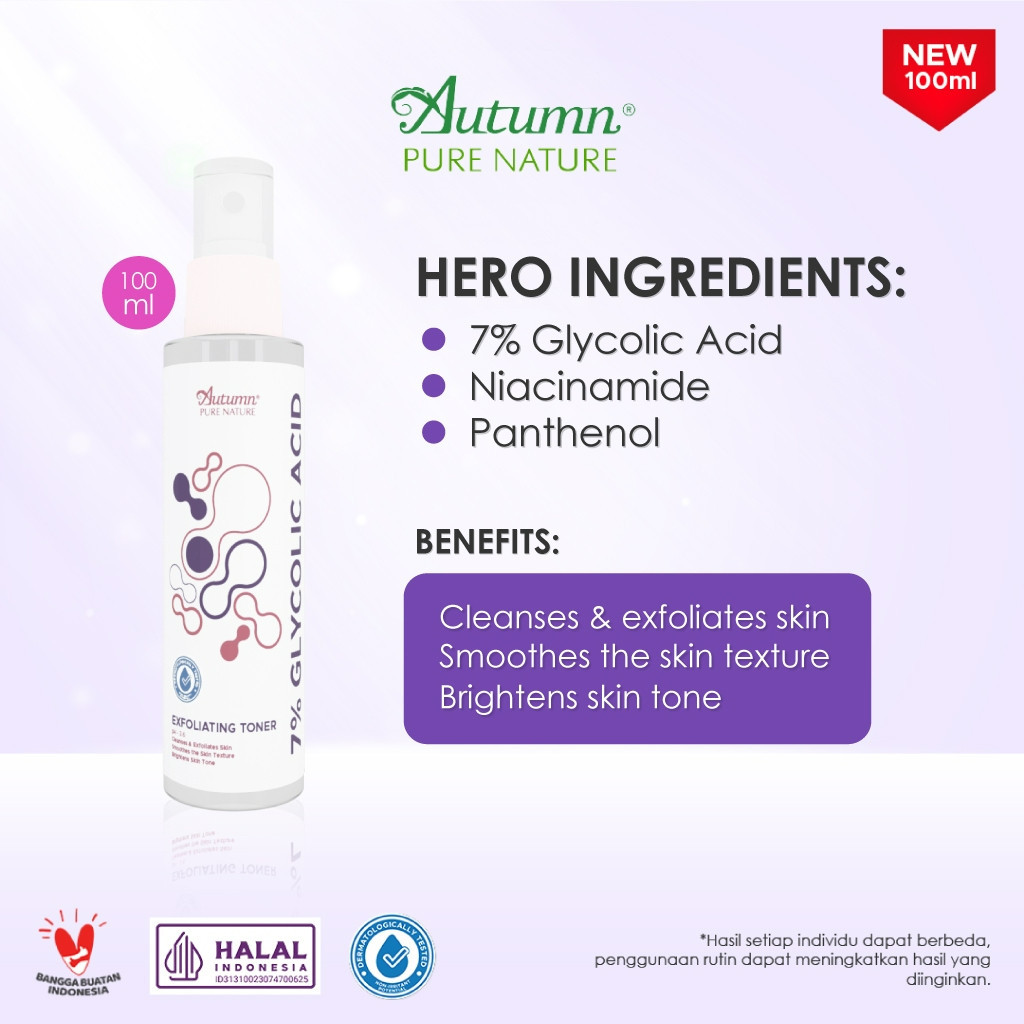 autumn 7% glycolic acid exfoliating toner 100ml/toner wajah dan badan autumn 7% glycolic acid exfoliating toner 100ml/toner wajah dan badan