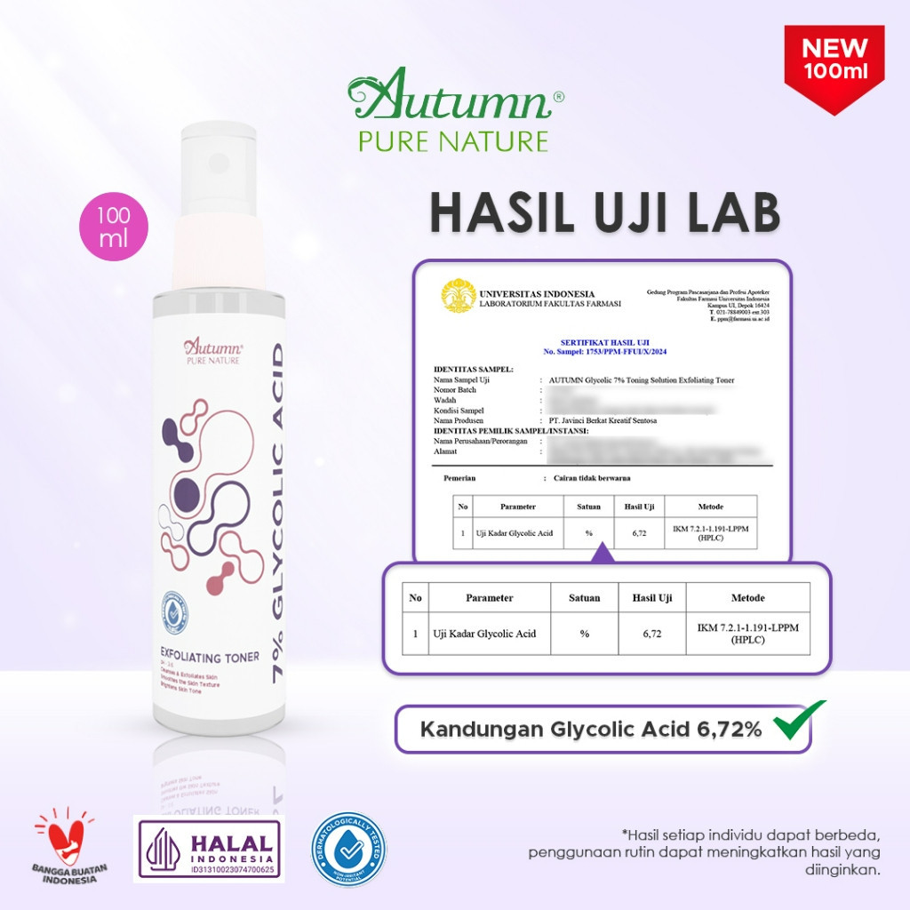 autumn 7% glycolic acid exfoliating toner 100ml/toner wajah dan badan autumn 7% glycolic acid exfoliating toner 100ml/toner wajah dan badan
