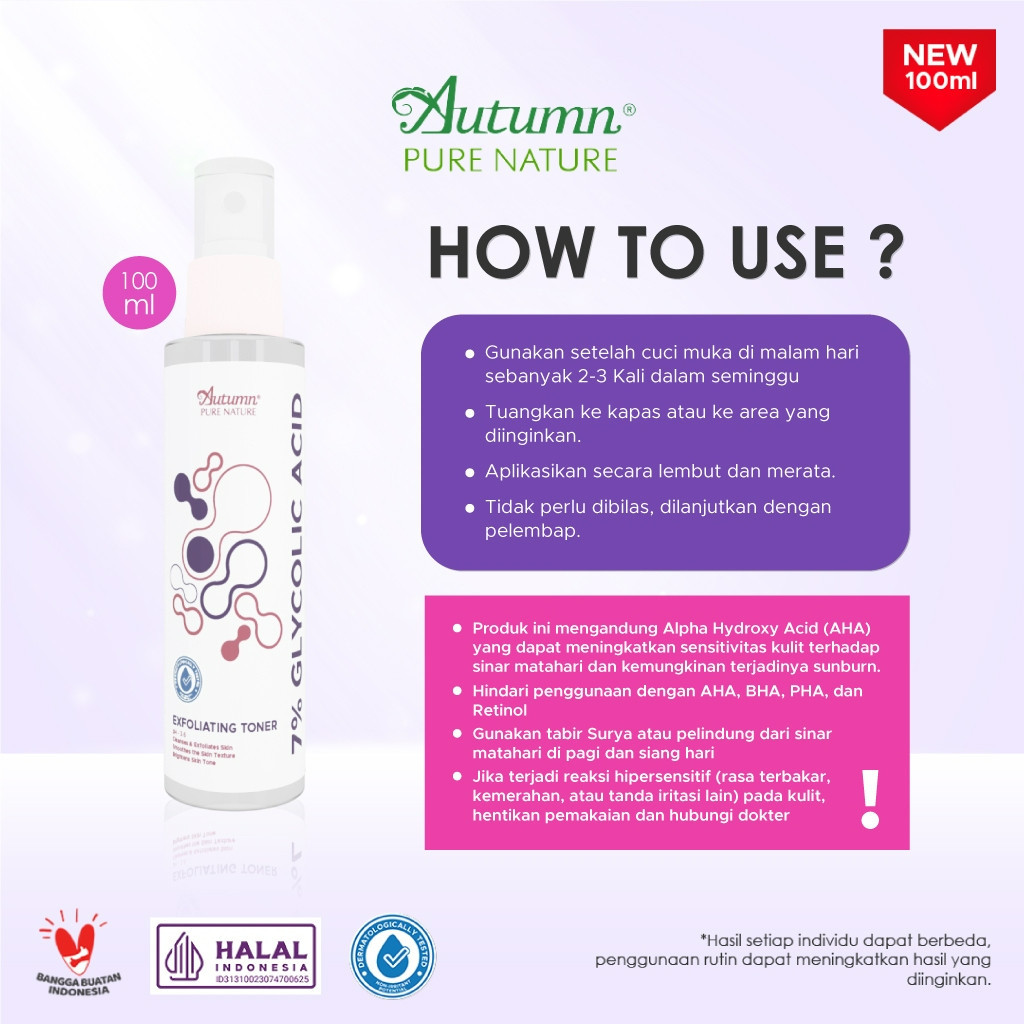 autumn 7% glycolic acid exfoliating toner 100ml/toner wajah dan badan autumn 7% glycolic acid exfoliating toner 100ml/toner wajah dan badan