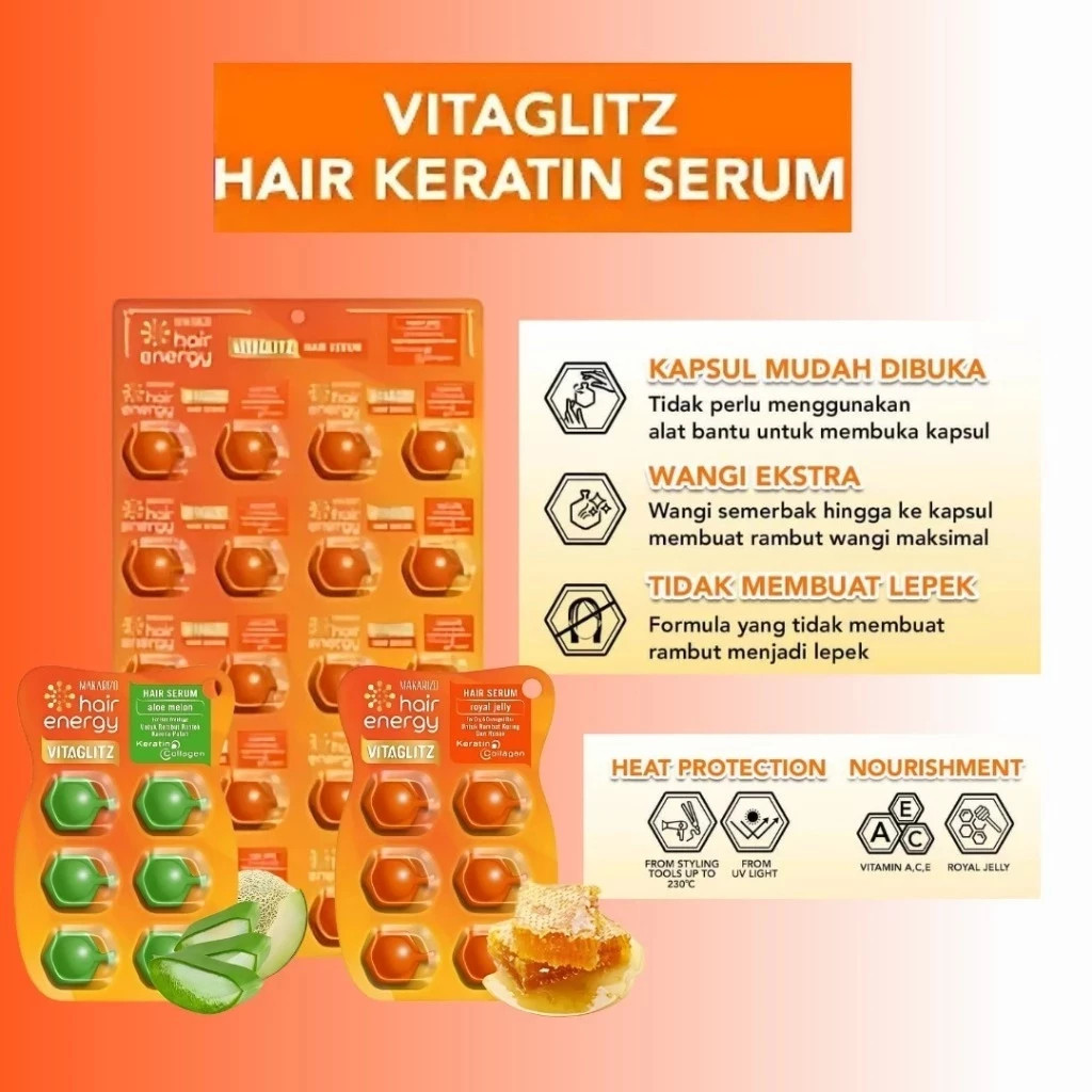 makarizo hair energy vitaglitz hair keratin serum 20x1ml/vitamin rambut