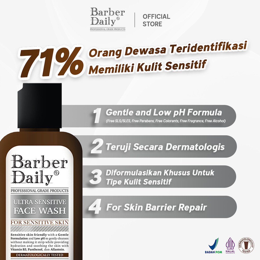 barber daily ultra sensitive face wash 100ml/pembersih wajah barber daily ultra sensitive face wash 100ml/pembersih wajah