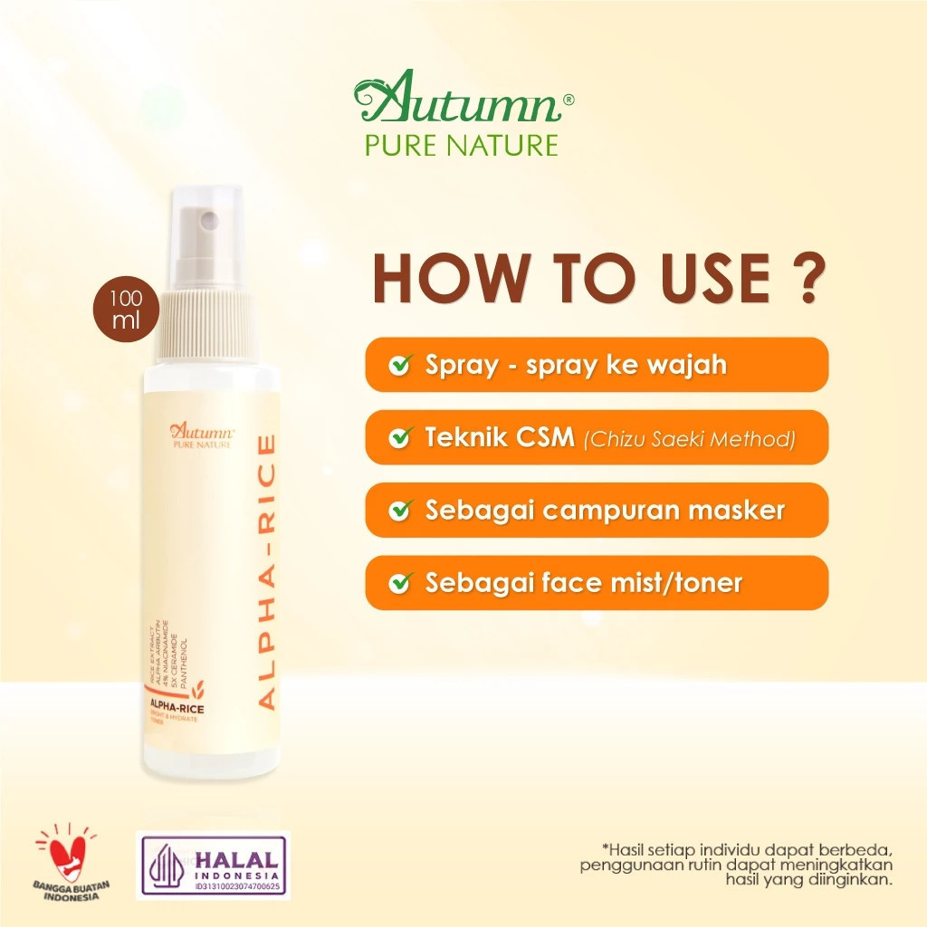 autumn alpha rice bright hydrate toner 100ml and 500ml/toner wajah autumn alpha rice bright hydrate toner 100ml and 500ml/toner wajah