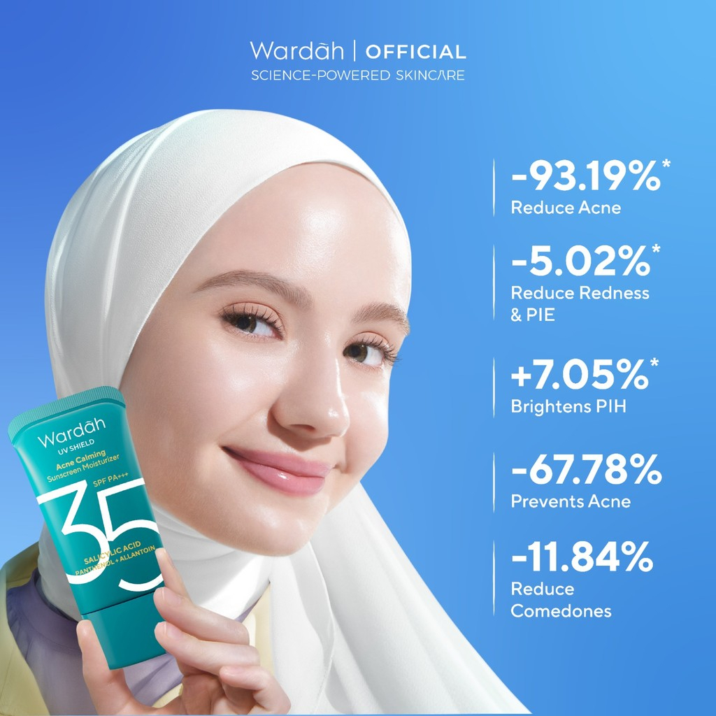 wardah uv shield acne calming sunscreen moisturizer spf 35 pa+++ 35ml