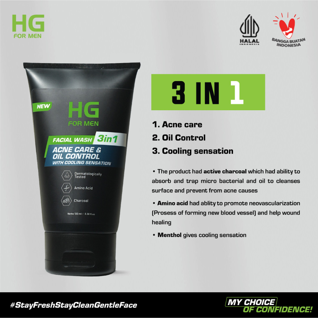 hg for men facial wash 3in1 brightening deep cleansing and acne care 100ml/pembersih wajah hg for men facial wash 3in1 brightening deep cleansing and acne care 100ml/pembersih wajah