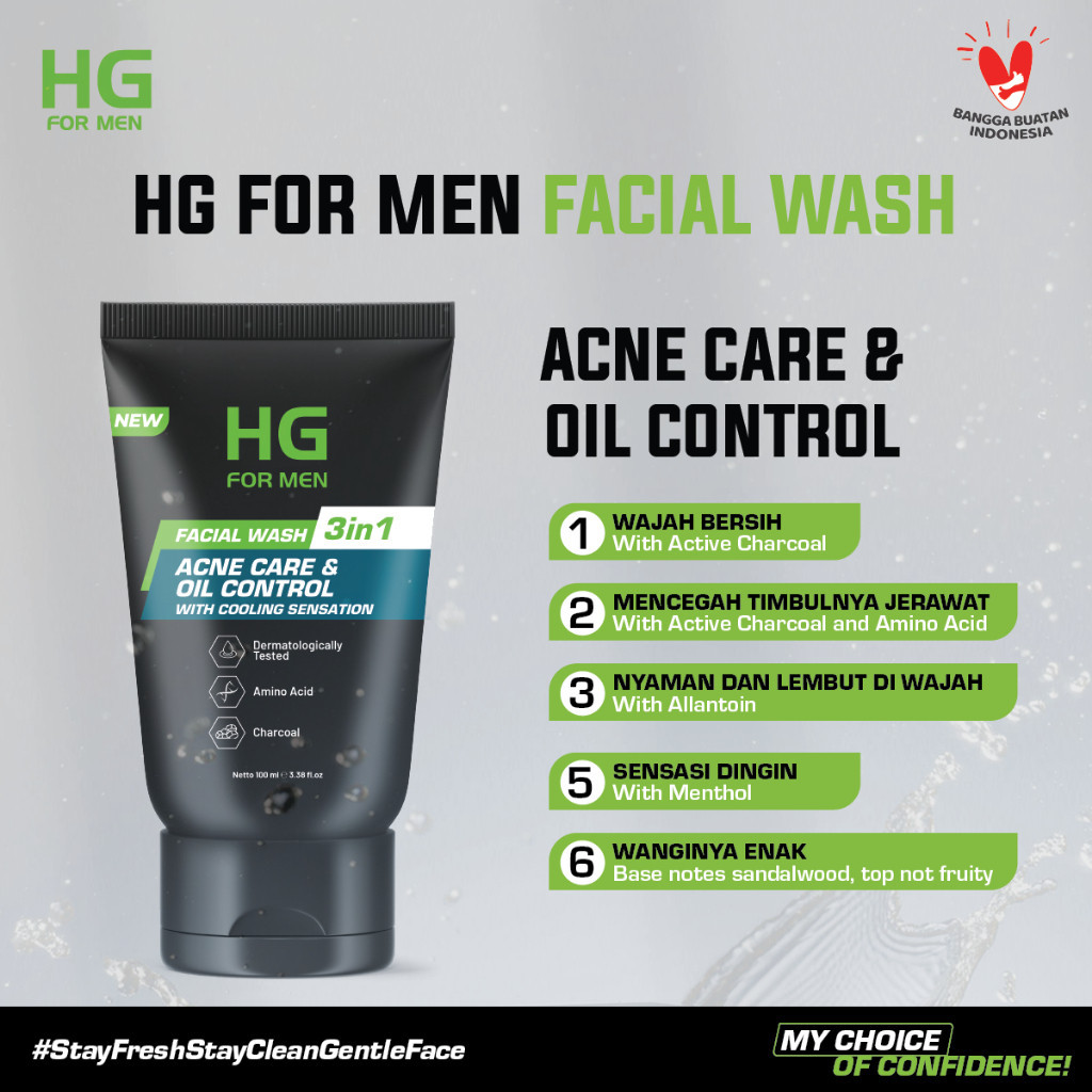 hg for men facial wash 3in1 brightening deep cleansing and acne care 100ml/pembersih wajah hg for men facial wash 3in1 brightening deep cleansing and acne care 100ml/pembersih wajah