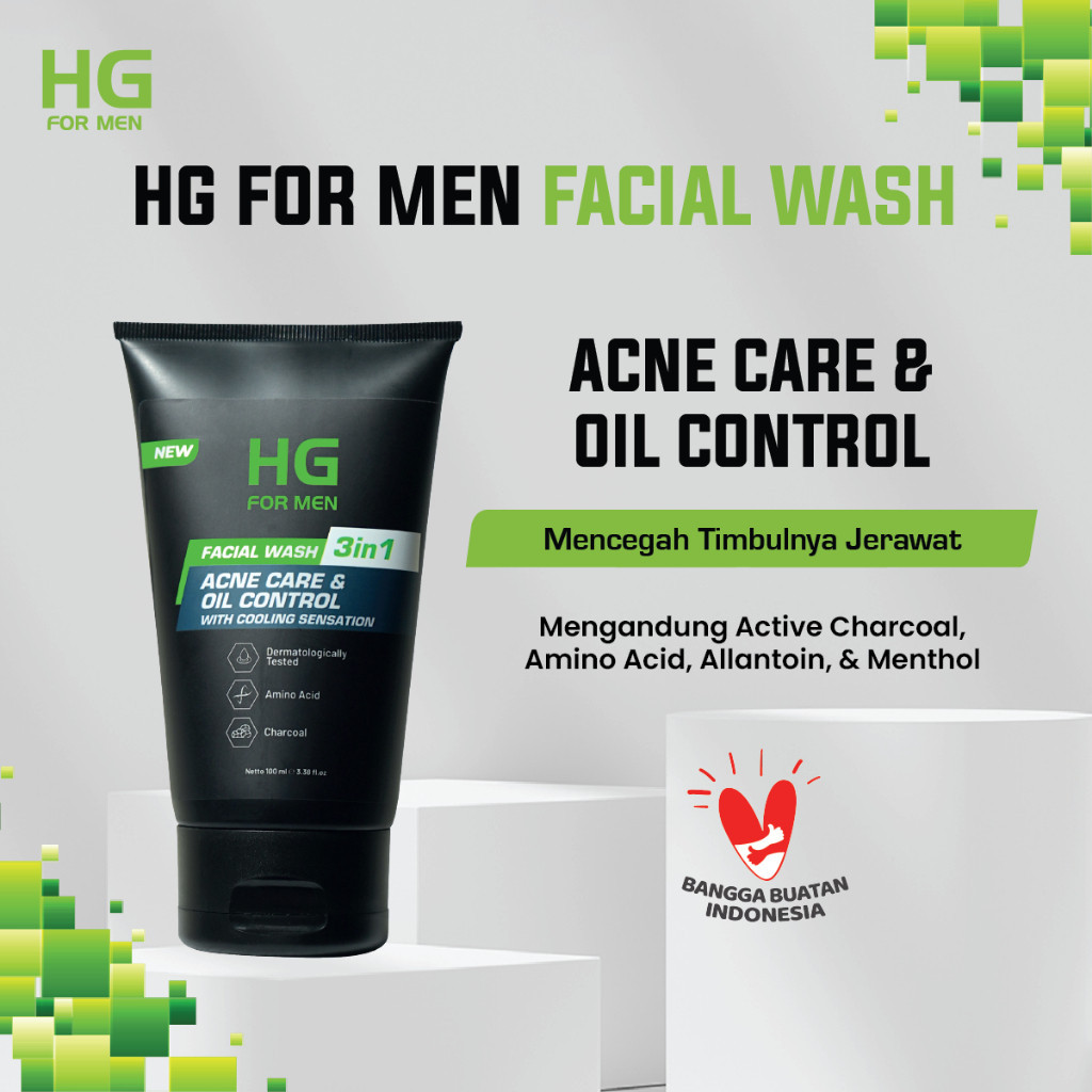 hg for men facial wash 3in1 brightening deep cleansing and acne care 100ml/pembersih wajah hg for men facial wash 3in1 brightening deep cleansing and acne care 100ml/pembersih wajah