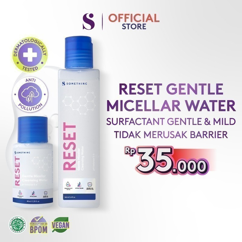 somethinc reset gentle micellar cleansing water 160ml/pembersih wajah somethinc reset gentle micellar cleansing water 160ml/pembersih wajah