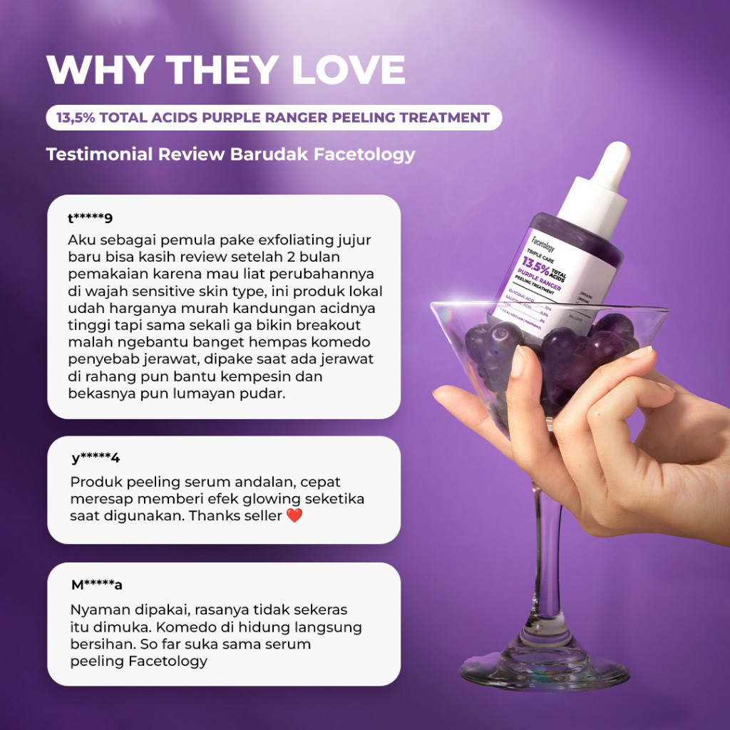 facetology triple care 13.5% total acids purple ranger peeling treatment serum 33ml/serum wajah facetology triple care 13.5% total acids purple ranger peeling treatment serum 33ml/serum wajah