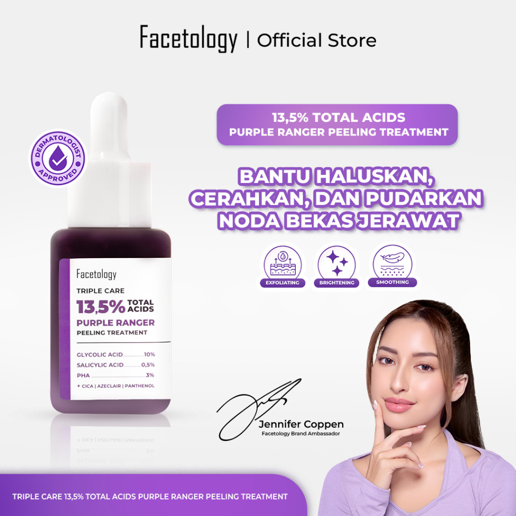 facetology triple care 13.5% total acids purple ranger peeling treatment serum 33ml/serum wajah facetology triple care 13.5% total acids purple ranger peeling treatment serum 33ml/serum wajah