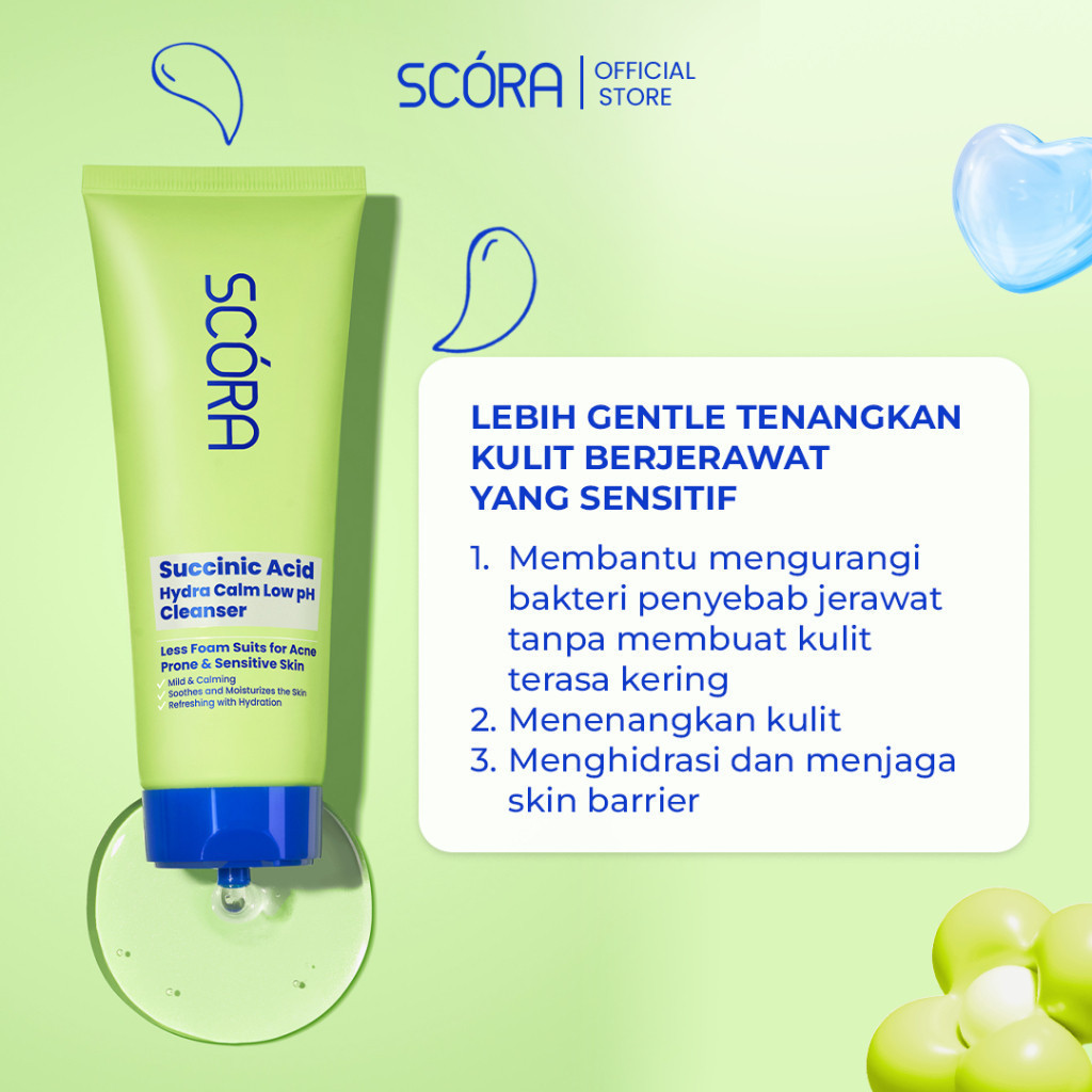 scora succinic acid hydra calm low ph cleanser 100ml/pembersih wajah scora succinic acid hydra calm low ph cleanser 100ml/pembersih wajah