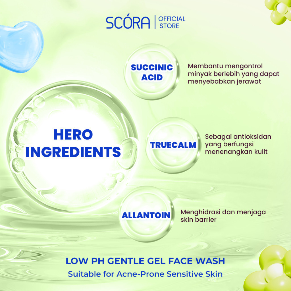 scora succinic acid hydra calm low ph cleanser 100ml/pembersih wajah scora succinic acid hydra calm low ph cleanser 100ml/pembersih wajah