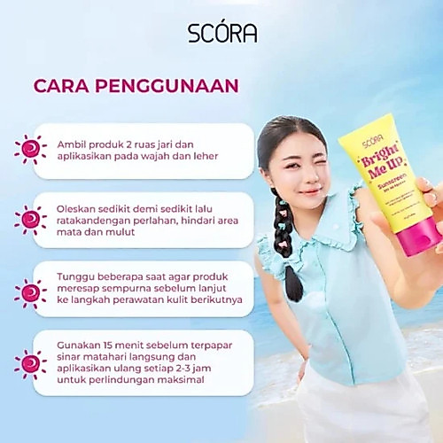 scora bright me up sunscreen spf 40 pa++++/tabir surya scora bright me up sunscreen spf 40 pa++++/tabir surya