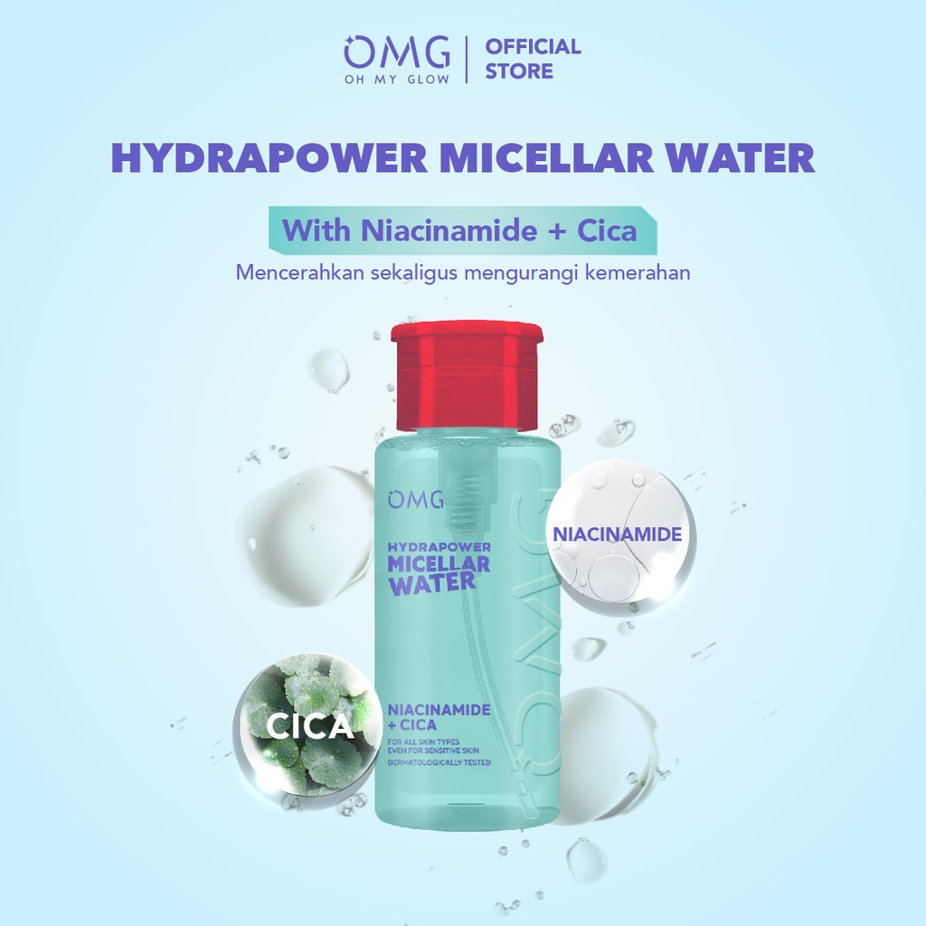 omg oh my glow hydrapower micellar water 65ml & 300ml/pembersih make up omg oh my glow hydrapower micellar water 65ml & 300ml/pembersih make up