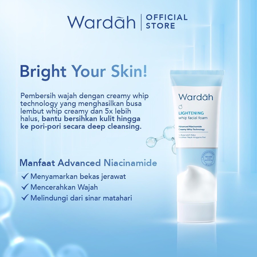 wardah lightening low ph nano niacinamide hyaluronic whip facial foam 50ml and 100ml/pembersih wajah wardah lightening low ph nano niacinamide hyaluronic whip facial foam 50ml and 100ml/pembersih wajah