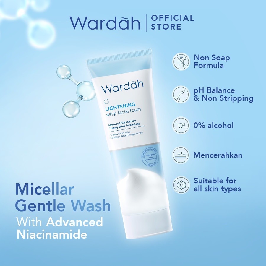 wardah lightening low ph nano niacinamide hyaluronic whip facial foam 50ml and 100ml/pembersih wajah wardah lightening low ph nano niacinamide hyaluronic whip facial foam 50ml and 100ml/pembersih wajah