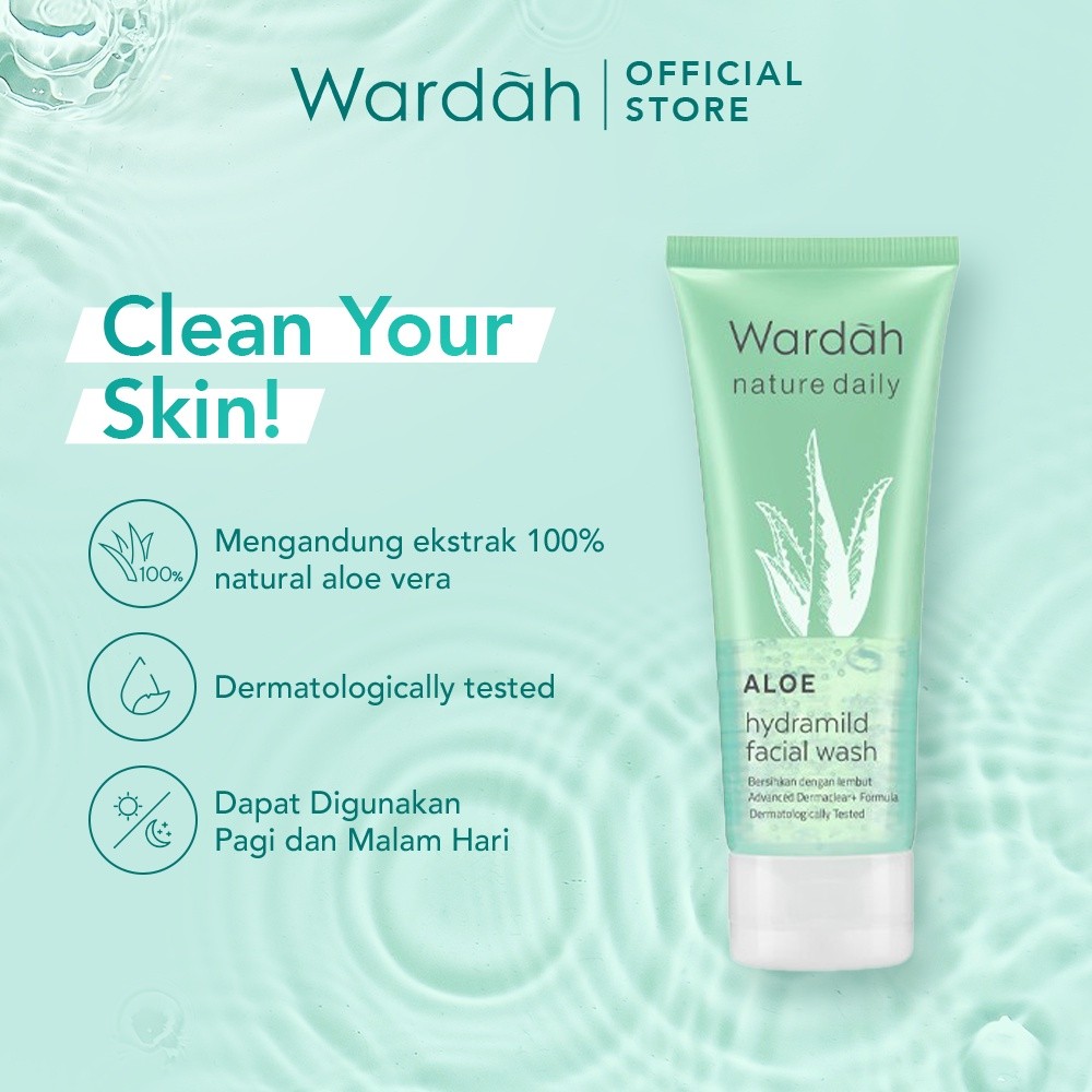 wardah nature daily cica aloe low ph hydramild facial wash 50ml and 100ml/pembersih wajah wardah nature daily cica aloe low ph hydramild facial wash 50ml and 100ml/pembersih wajah
