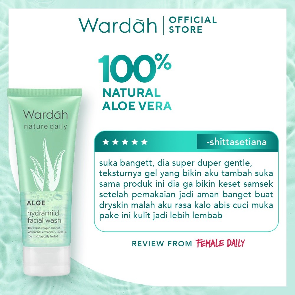 wardah nature daily cica aloe low ph hydramild facial wash 50ml and 100ml/pembersih wajah wardah nature daily cica aloe low ph hydramild facial wash 50ml and 100ml/pembersih wajah