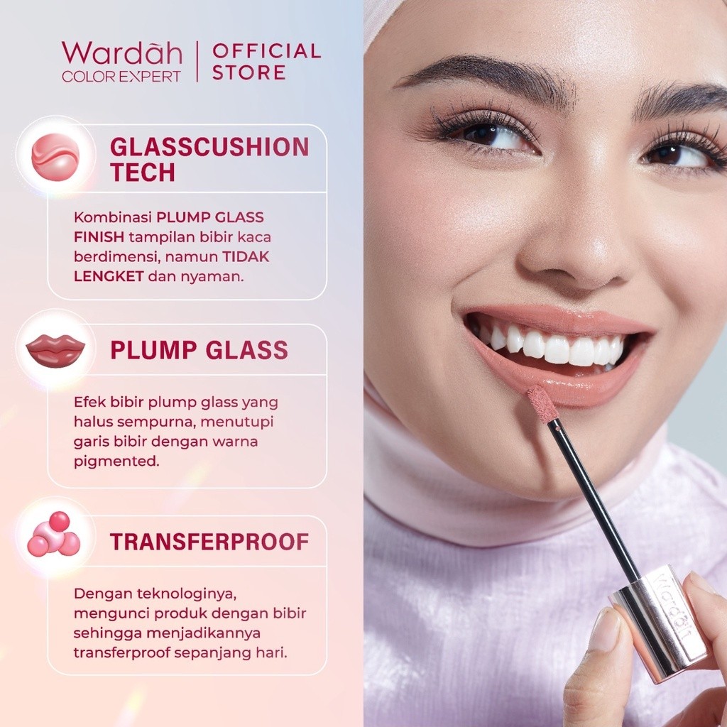 wardah glasting liquid lip 3.5g/hi pigmented glass color wardah glasting liquid lip 3.5g/hi pigmented glass color