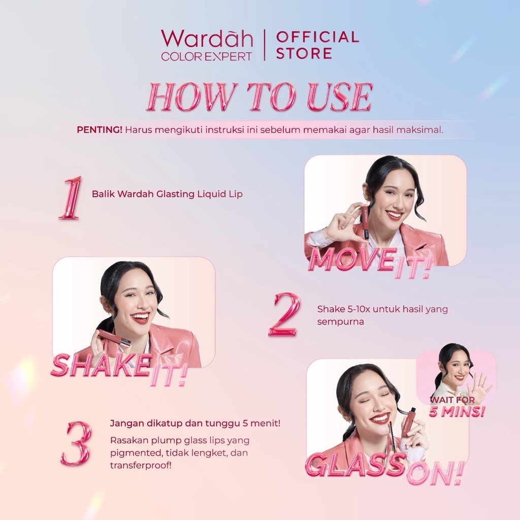 wardah glasting liquid lip 3.5g/hi pigmented glass color wardah glasting liquid lip 3.5g/hi pigmented glass color