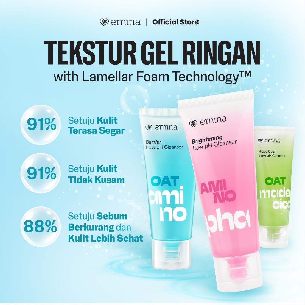 emina oat amino ceramide barrier low ph gel cleanser 70ml/pembersih wajah emina oat amino ceramide barrier low ph gel cleanser 70ml/pembersih wajah
