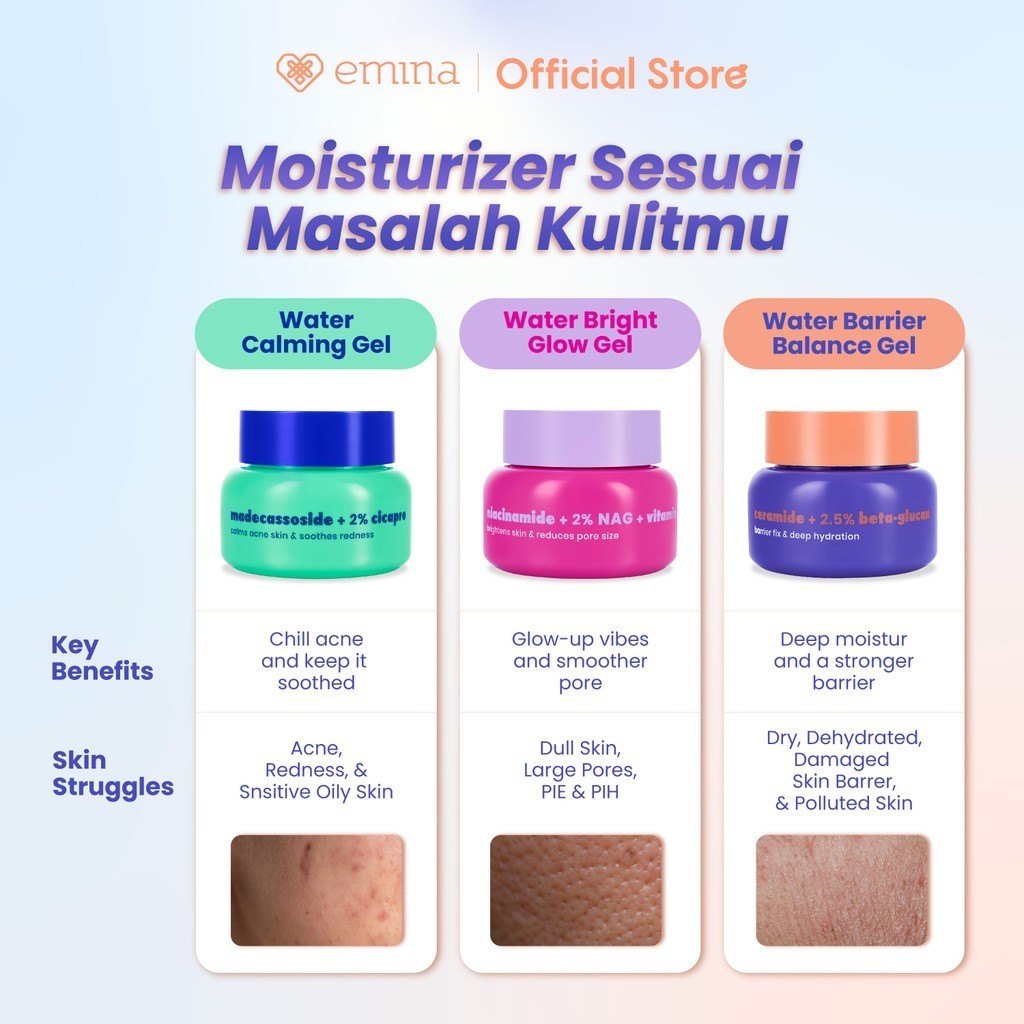 emina water gel moisturizer 30g/barrier balancing/bright glow/calming/pelembab wajah emina water gel moisturizer 30g/barrier balancing/bright glow/calming/pelembab wajah