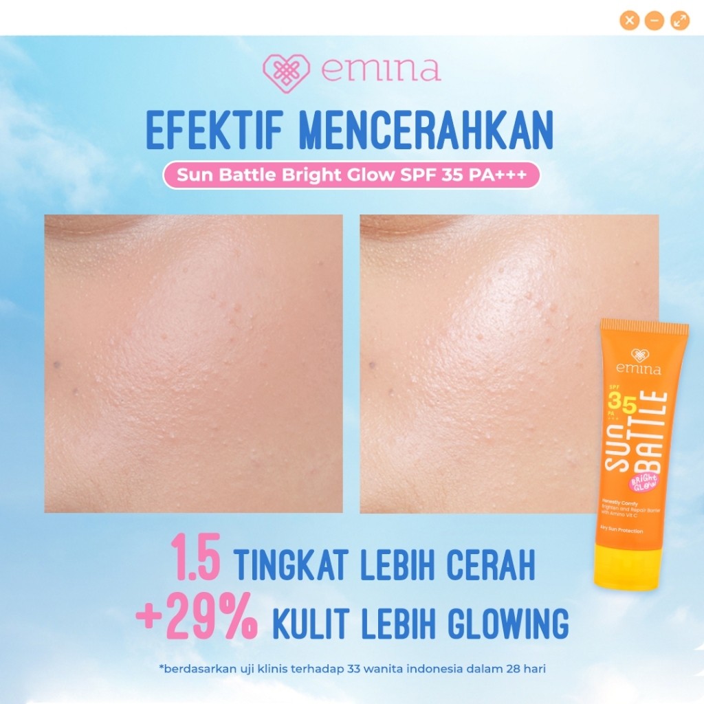 emina sun battle bright glow spf 35 pa+++/tabir surya emina sun battle bright glow spf 35 pa+++/tabir surya