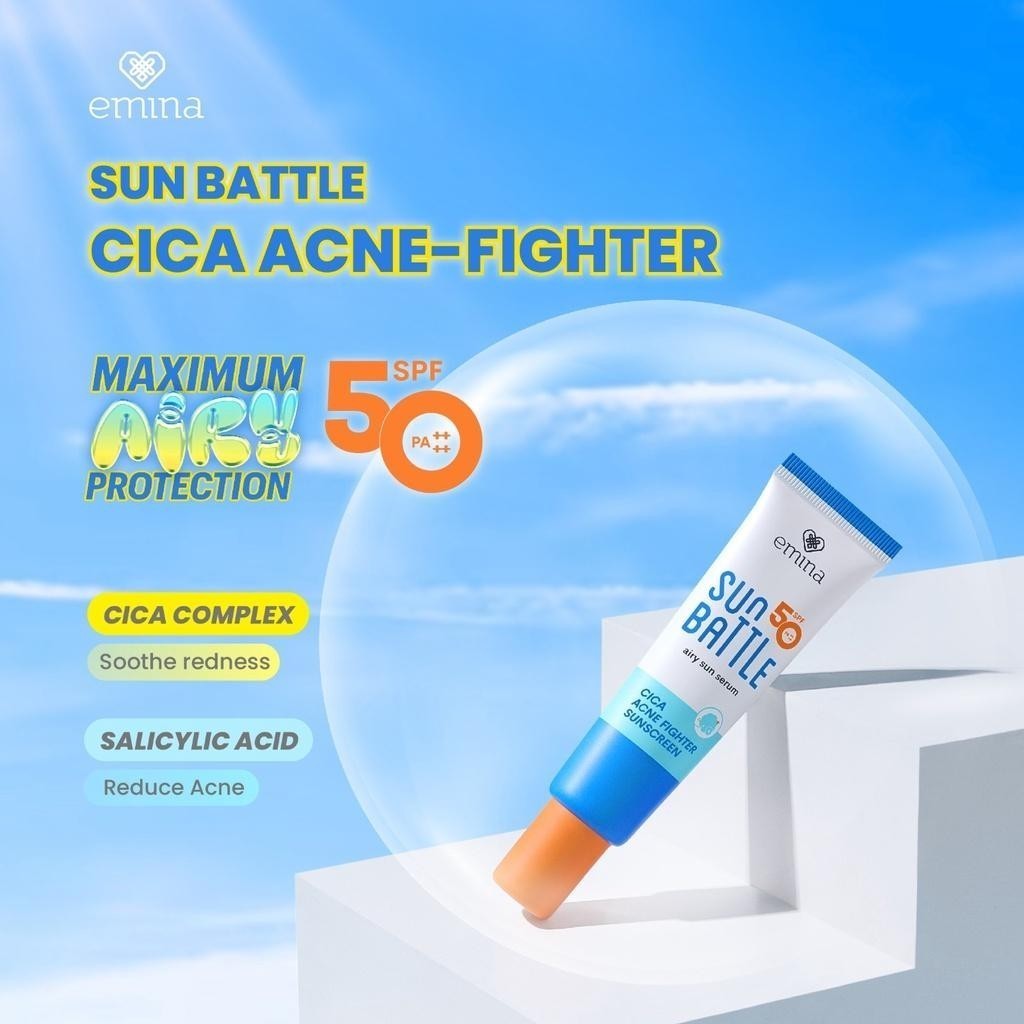 emina sun battle airy sun serum spf 50 pa++++ cica acne fighter sunscreen 20ml/tabir surya emina sun battle airy sun serum spf 50 pa++++ cica acne fighter sunscreen 20ml/tabir surya