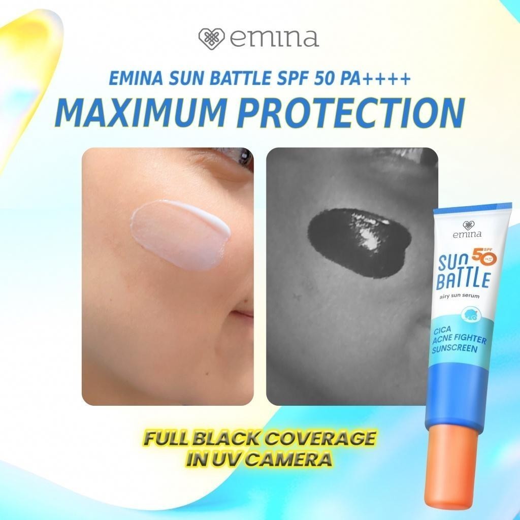 emina sun battle airy sun serum spf 50 pa++++ cica acne fighter sunscreen 20ml/tabir surya emina sun battle airy sun serum spf 50 pa++++ cica acne fighter sunscreen 20ml/tabir surya