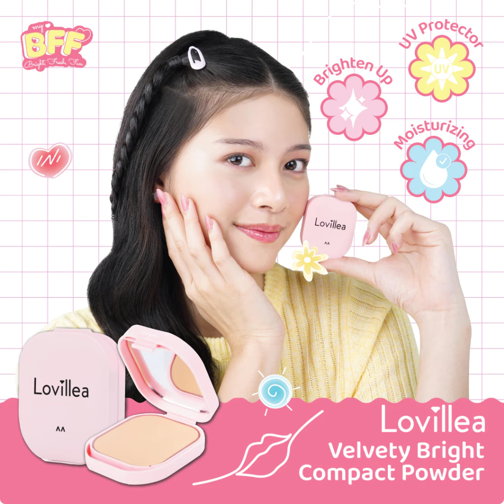 lovillea velvety bright compact powder with uv protection 9gr/bedak padat lovillea velvety bright compact powder with uv protection 9gr/bedak padat