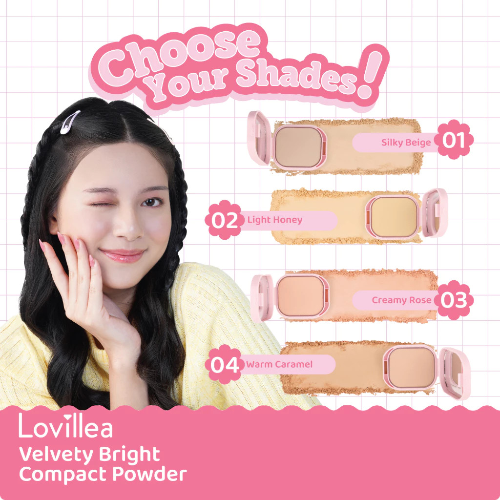 lovillea velvety bright compact powder with uv protection 9gr/bedak padat lovillea velvety bright compact powder with uv protection 9gr/bedak padat